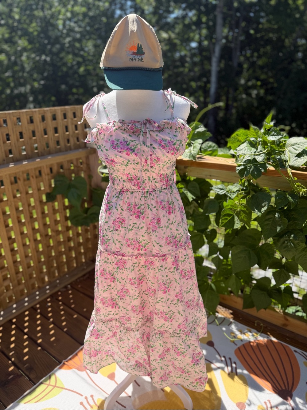 Pink Floral Tiered Ruffle Maxi Dress *HAT NOT INCLUDED*